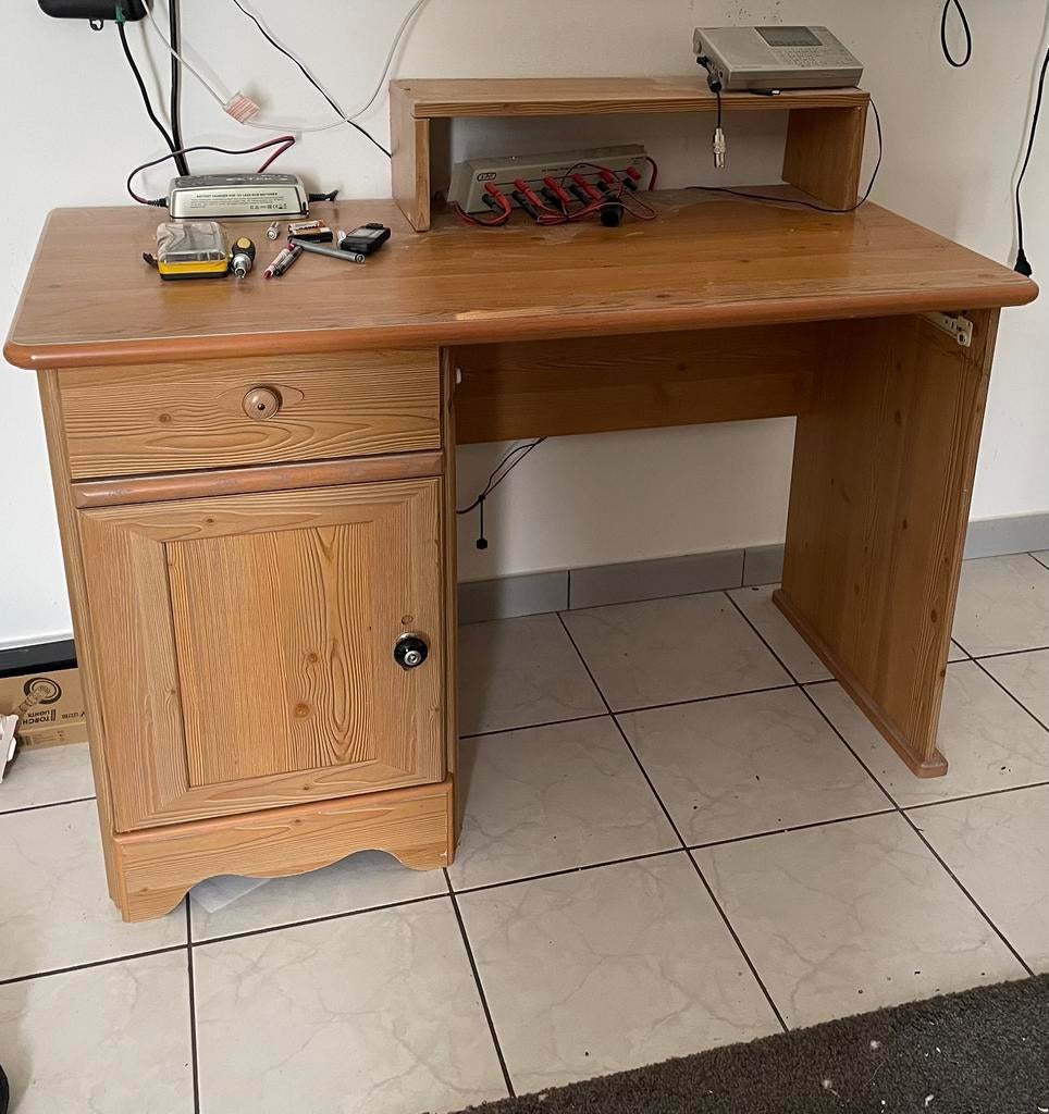 Bureau rétro vintage en bois massif avec tiroir et armoire, Maison & Meubles, 120 cm, Vintage, Utilisé, Bois