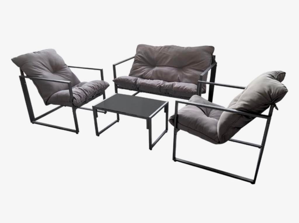 Loungeset - 4 Personen - Glazen Tafel - Inclusief Kussens, Tuin en Terras, Ophalen, 4 zitplaatsen, Nieuw, Bank