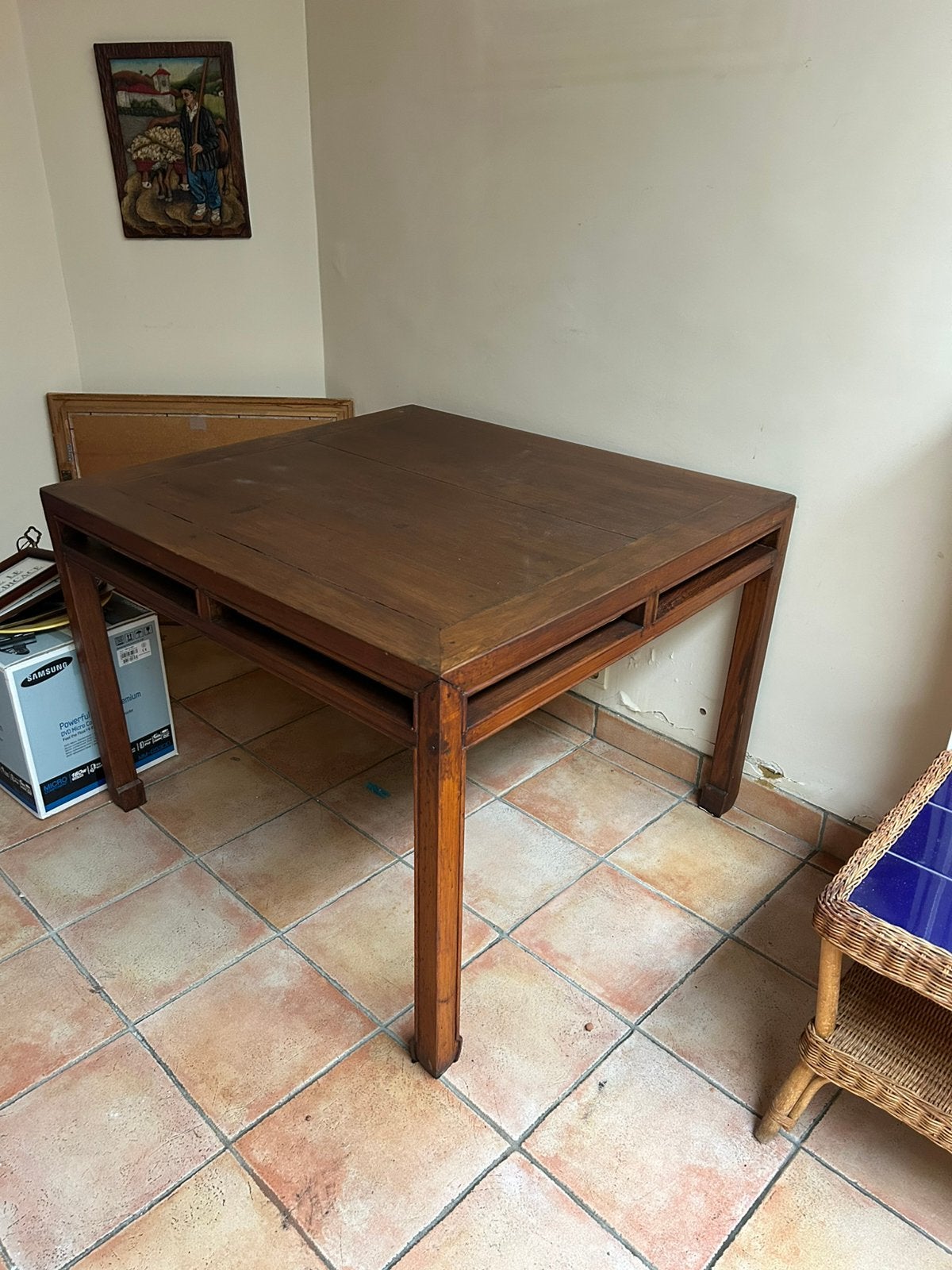 Vintage houten tafel, Ophalen, Gebruikt, Vintage moderne, Vierkant