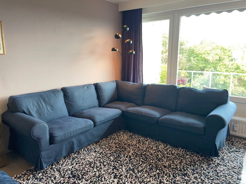 Canapé d'angle 4 places IKEA EKTORP - housse bleu et blanche, Enlèvement, Utilisé, Tijdloos
