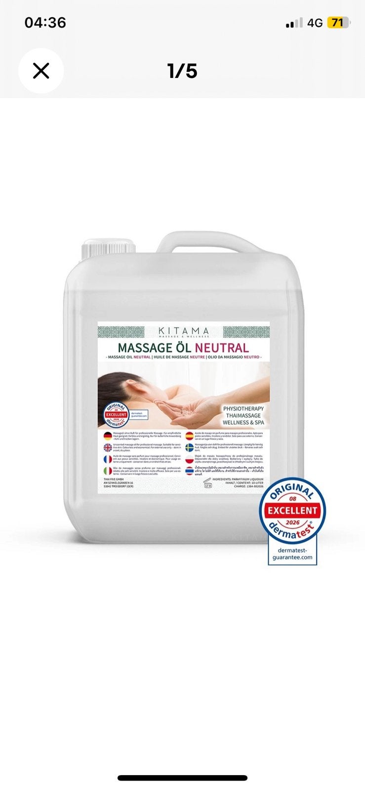 Huile neutre pour massage 5L, Sports & Fitness, Enlèvement ou Envoi, Comme neuf