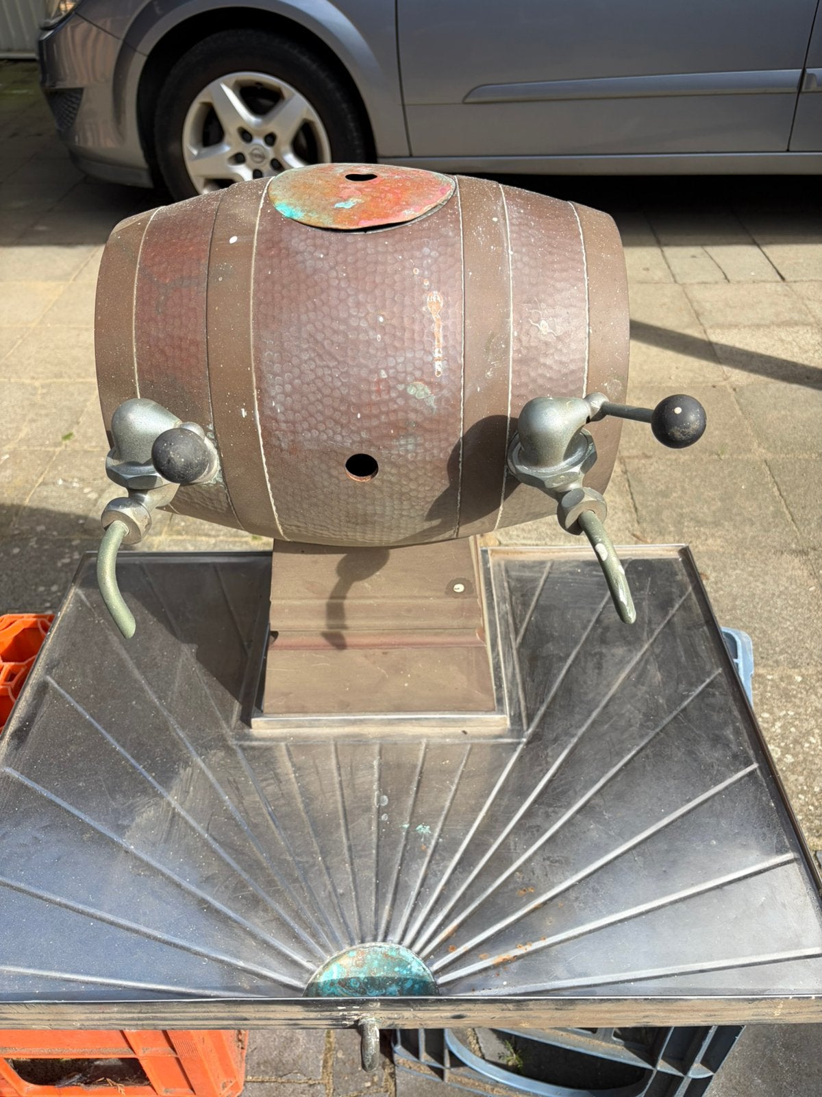 Vintage Koperen Biertapvat met Dubbele Kraan & Lekbak, Ophalen