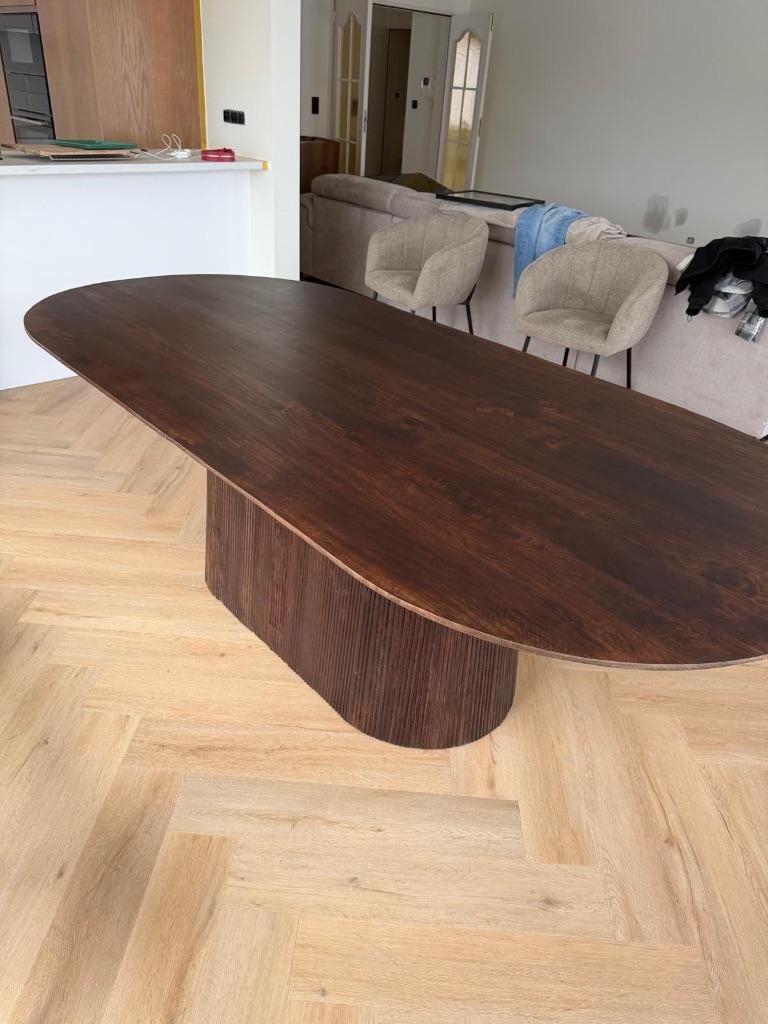 Eettafel ovaal Donkerbruin, Ophalen, 100 tot 150 cm, Teakhout, 200 cm of meer