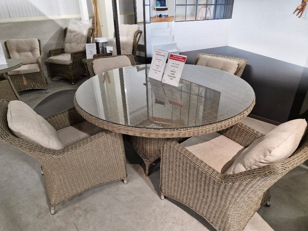 Tuintafel met glasblad - NIEUW ongebruikt, Jardin & Terrasse, Tables de jardin, Neuf, Rond, Enlèvement