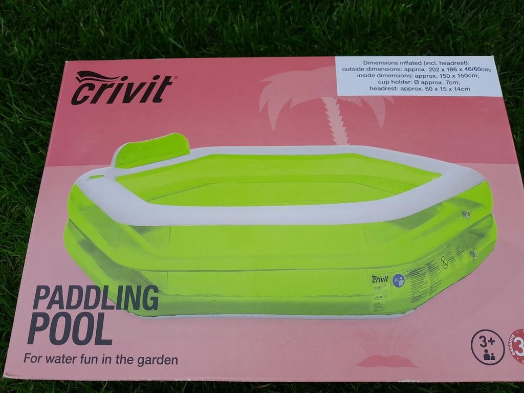 Kinderzwembad vanaf 3 j. Afm. 202x186x46/60cm. ZGST., Tuin en Terras, Ophalen, Minder dan 80 cm, Opblaaszwembad, Rechthoekig