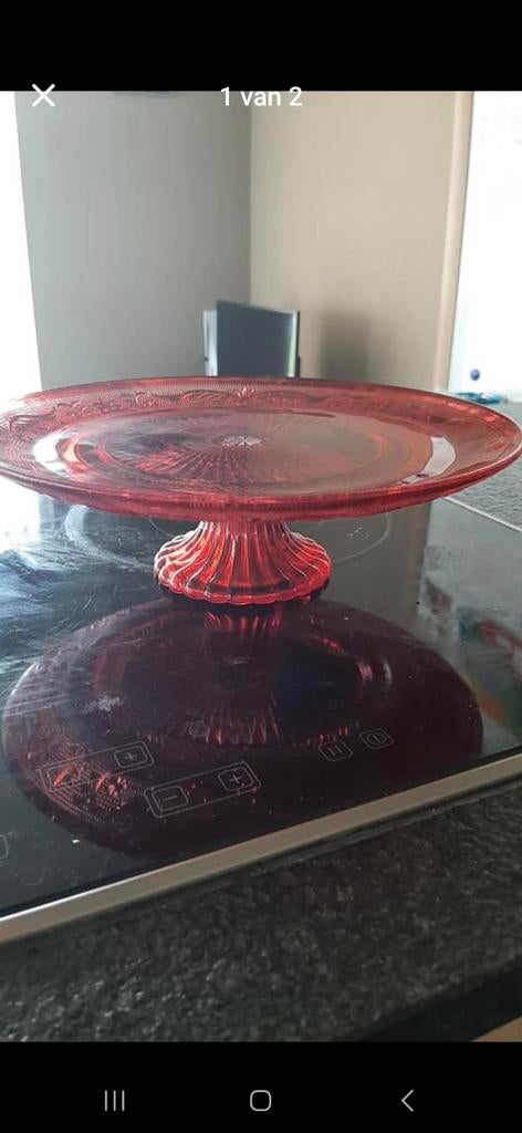 Taartschaal glas en rood, Ophalen