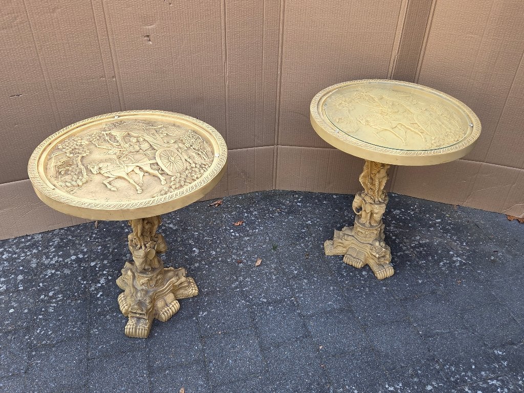 Bijzondere set van 2 rijk gedecoreerde vintage tafeltjes, Ophalen