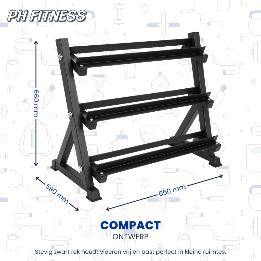 PH Fitness Dumbbell Rack 3 Laags Halterrek, Enlèvement, Neuf, Dos, Autres types
