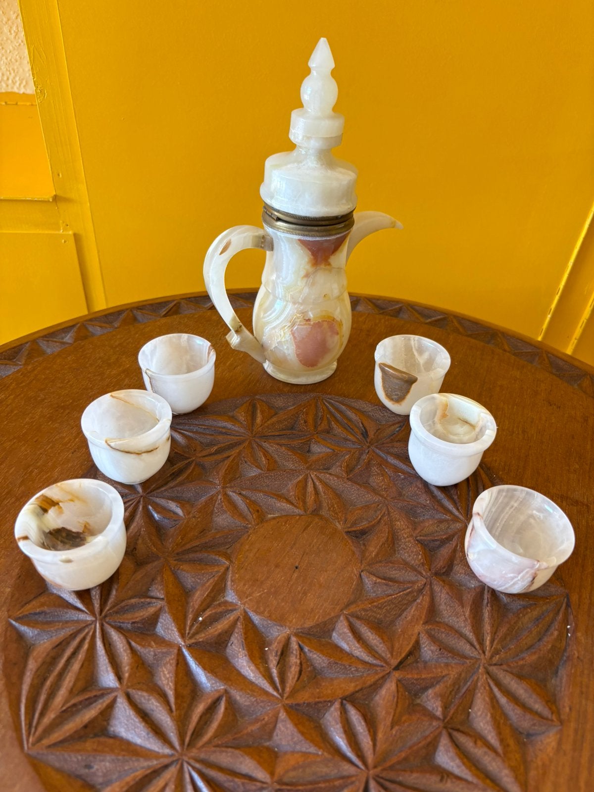 Prachtig Vintage Onyx Marmeren Koffie- / Theeservies, Antiquités & Art, Antiquités | Services (vaisselle) complet, Enlèvement