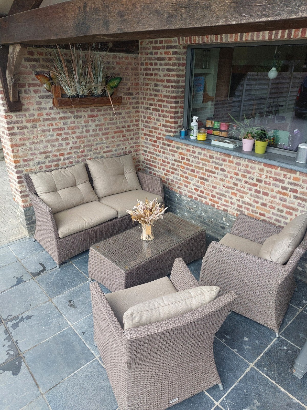 Set tuinzetels, Tuin en Terras, Ophalen, 4 zitplaatsen, Gebruikt, Bank