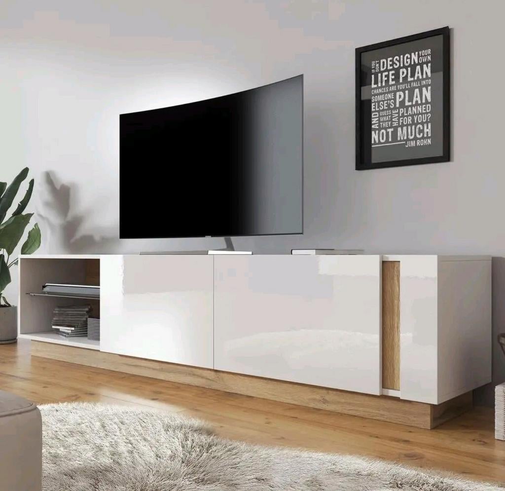 Meuble tv - Blanc - chêne - 187 cm, Enlèvement, Chêne