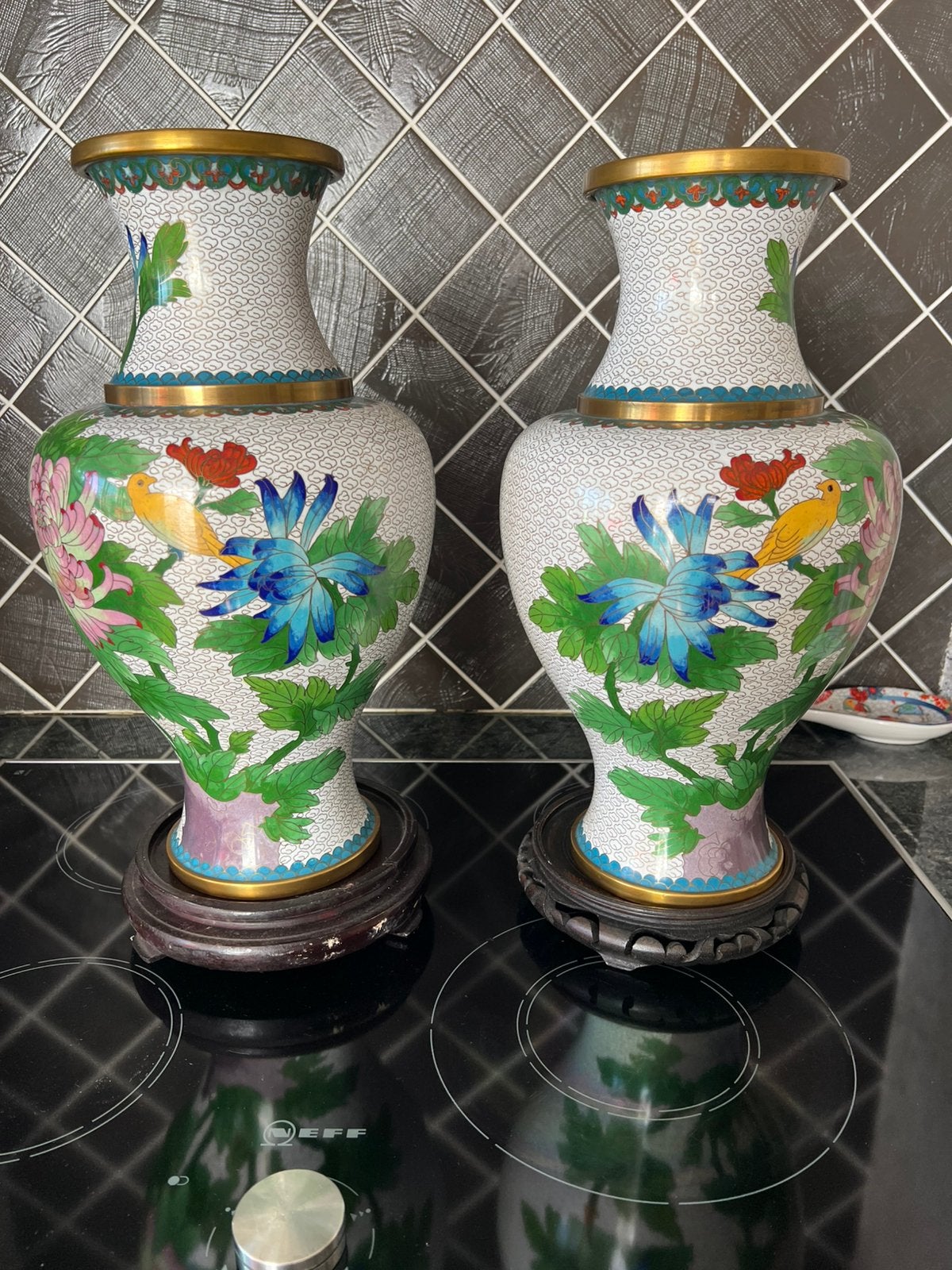 Koppel grote Chinese Cloisone vazen, Antiek en Kunst, Ophalen