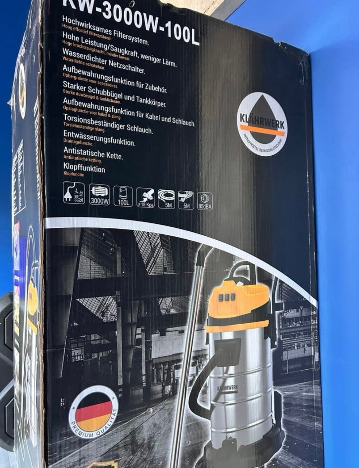 Industriële Nat-/Droogzuiger 3000W – 100L – Nieuw in doos, Elektronische apparatuur, Stofzuigers, Ophalen, Reservoir