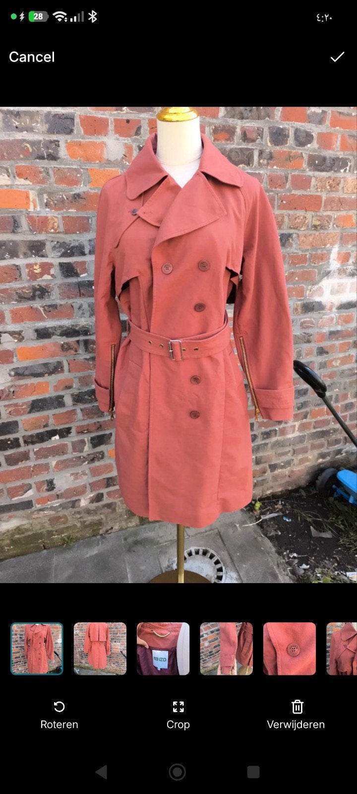 Kenzo trench coat long orange/terracotta – taille 40, Maat 38/40 (M), Overige kleuren, Kenzo, Ophalen of Verzenden