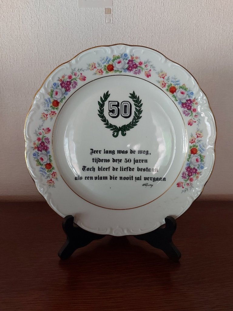 Porseleinen (Bavaria) bord Hélène Gumy 50 jaar, Ophalen