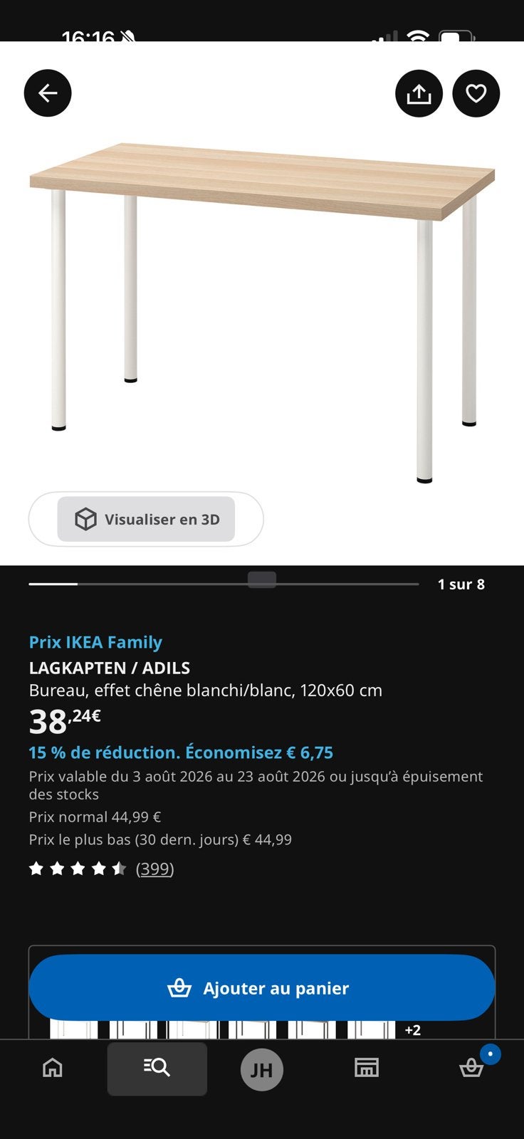 Bureau ikea lagkapten/adils, Maison & Meubles, Bureaux, 120 cm, Enlèvement, Utilisé, IKEA