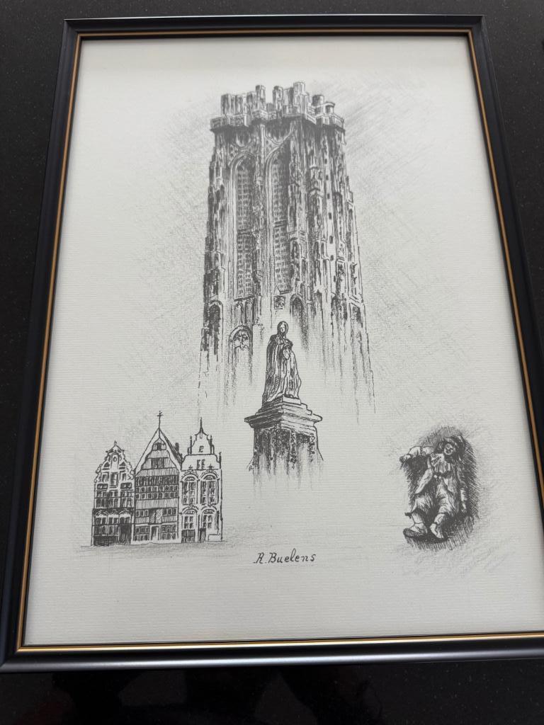 Reproductie kunstwerk R.Buelens - Mechelen, Antiek en Kunst, Ophalen