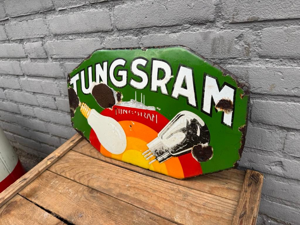 TUNGSRAM lampen emaille reclamebord, Ophalen of Verzenden