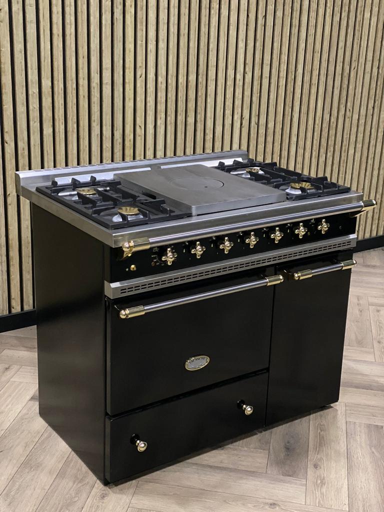 Lacanche Luxe Gaz Noir + Laiton + Armoire Chauffante, Electroménager, Cuisinières, Comme neuf, Gril, Autoportant, Électrique