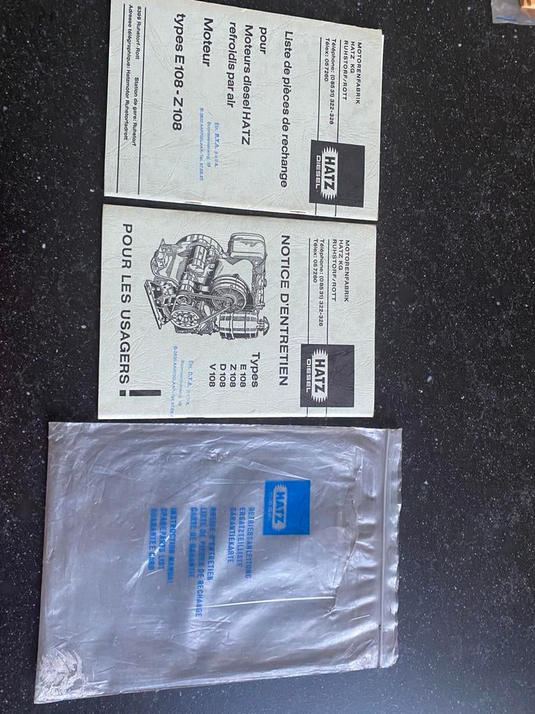 HATZ livret pieces de rechange et notice d’entretien, Ophalen of Verzenden
