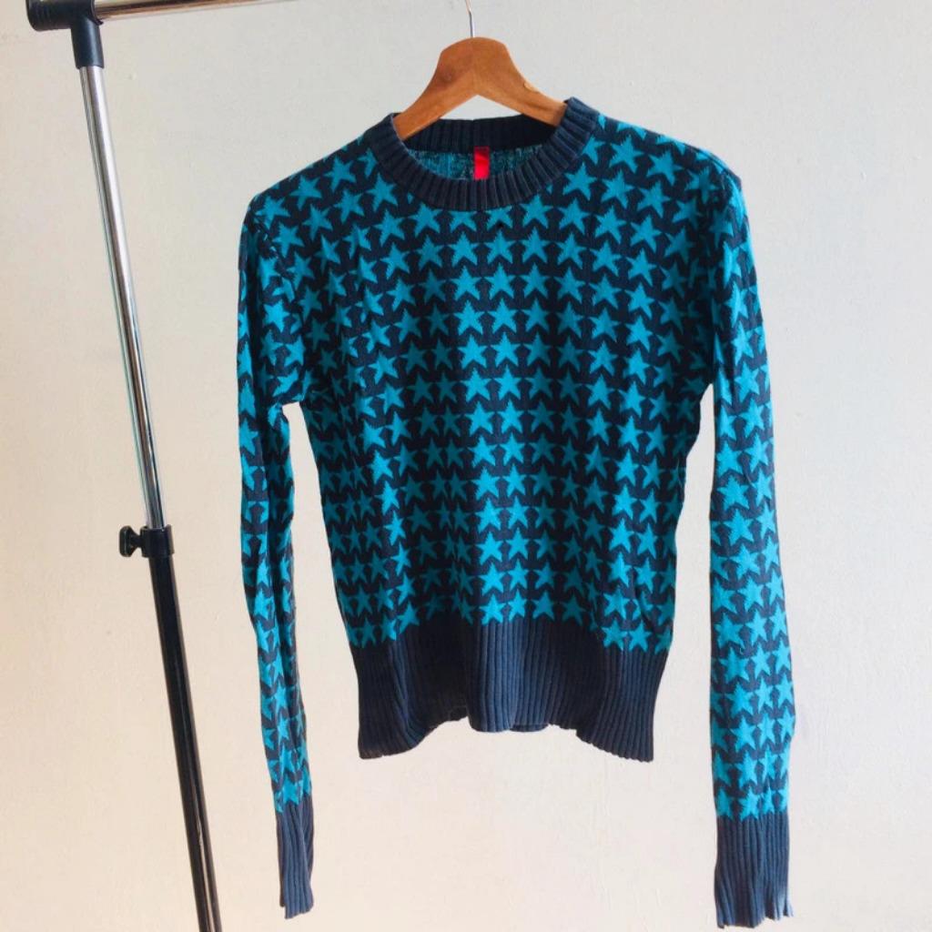 vintage trui met sterren patroon / maat Medium, Kleding | Dames, Vintage, Ophalen of Verzenden, Maat 38/40 (M), Blauw