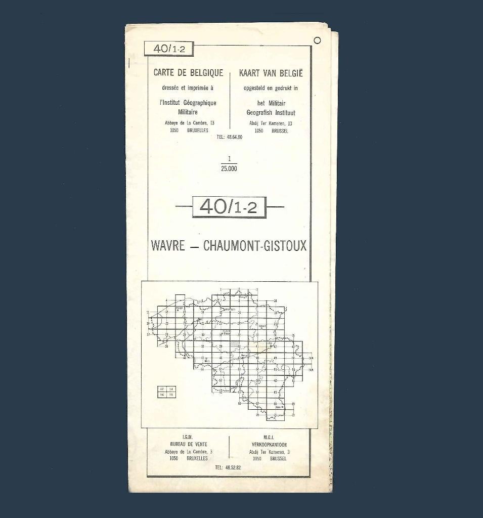 Carte IGN 40/1-2 Wavre - Chaumont-Gistoux, Gelezen, Ophalen of Verzenden, Landkaart, 1800 tot 2000