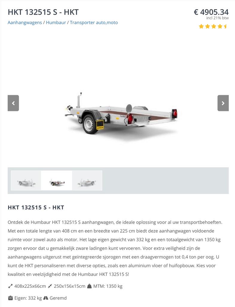 Humbaur Aanhangwagen enkel as zakbaar geremd 1350kg, Autos : Divers, Remorques, Enlèvement, Comme neuf
