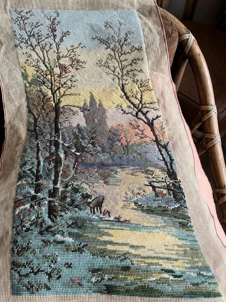 Handgemaakte gobelin landschap, Antiek en Kunst, Antiek | Meubels | Stoelen en Sofa's, Ophalen
