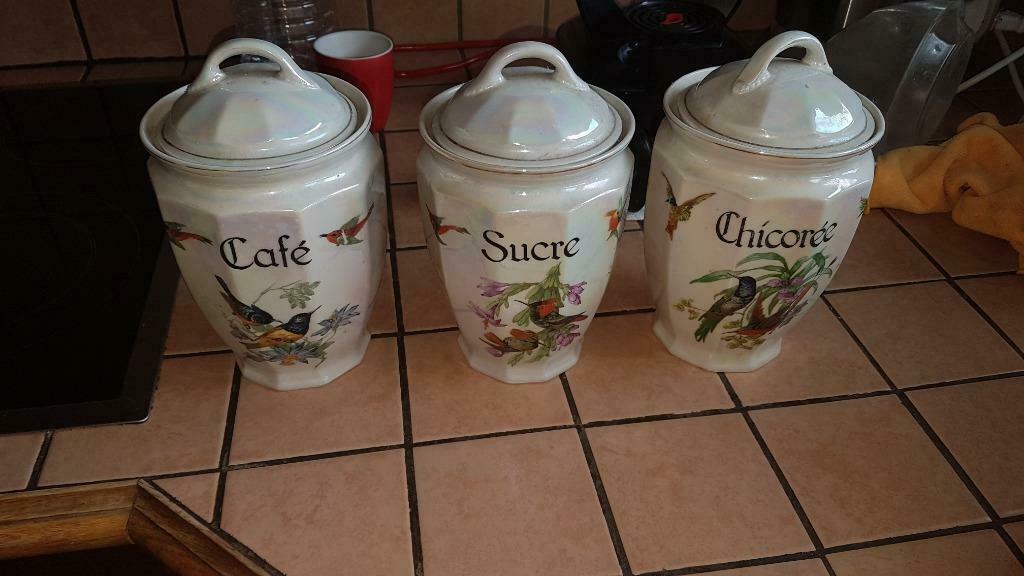 3 pots faïence pour café sucre chicorée, Comme neuf, Enlèvement, Autres types, Autres matériaux