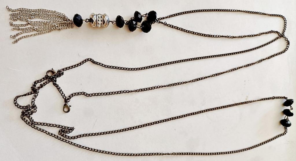 Collier artisanal onyx + éléments acier inox, 105 cm, NEUF, Handtassen en Accessoires, Kettingen, Nieuw, Steen of Mineraal, Zwart