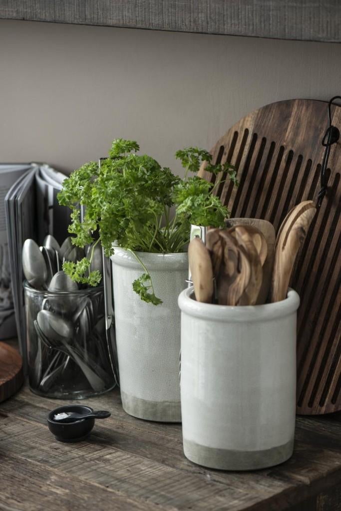 Franse Gres Vaas Bloempot - Keukenhulphouder Utensils, Tuin en Terras, Rond, Ophalen of Verzenden, Aardewerk, Binnen