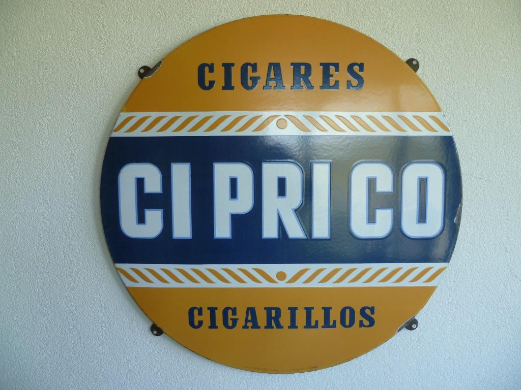 EMAILLE RECLAMEBORD"CIPRICO SIGARES-CIGARILLOS"UIT 1953, Verzamelen, Ophalen of Verzenden, Gebruikt, Reclamebord