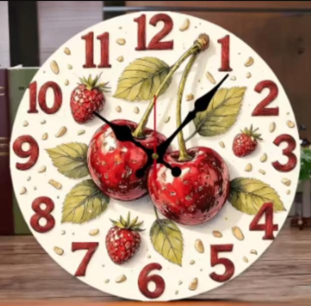 Ronde wandklok van hout Kersen (25cm), Ophalen of Verzenden, Nieuw, Wandklok