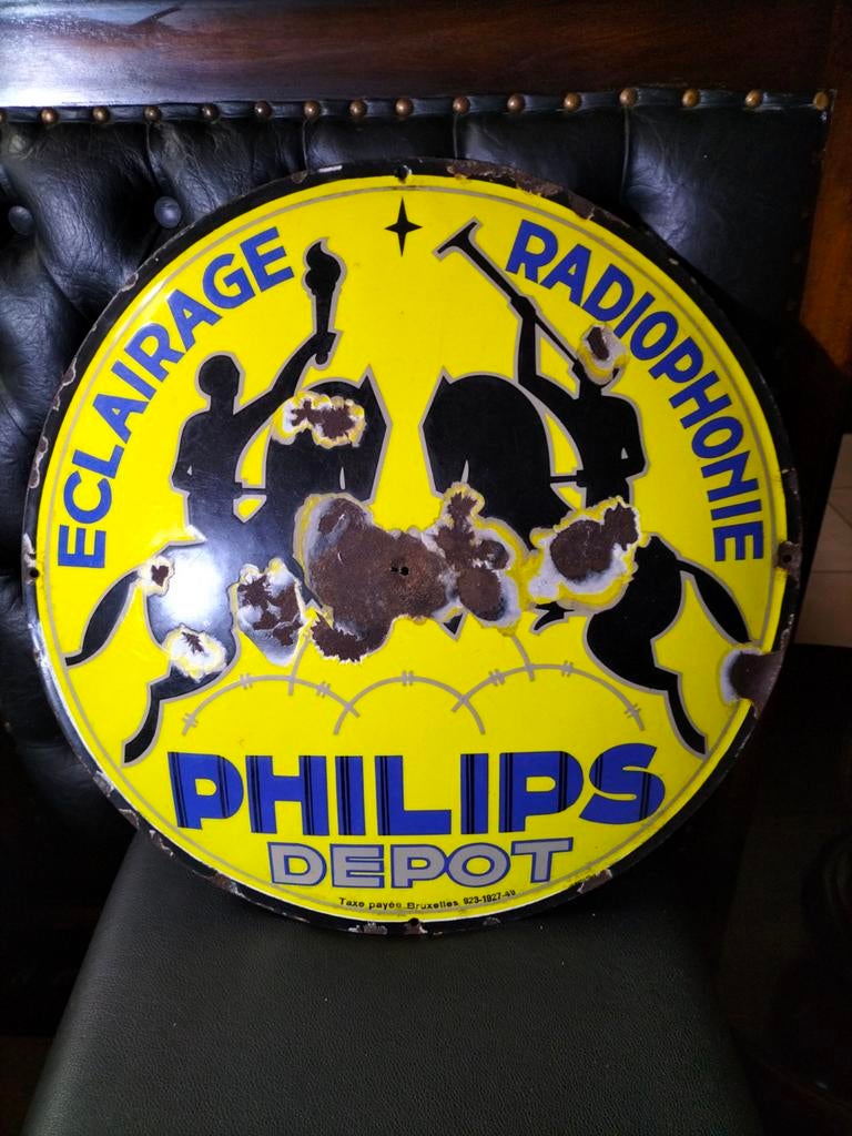 Oud zeidzaam emaile bord van Philips uit 1927, Verzamelen, Ophalen of Verzenden