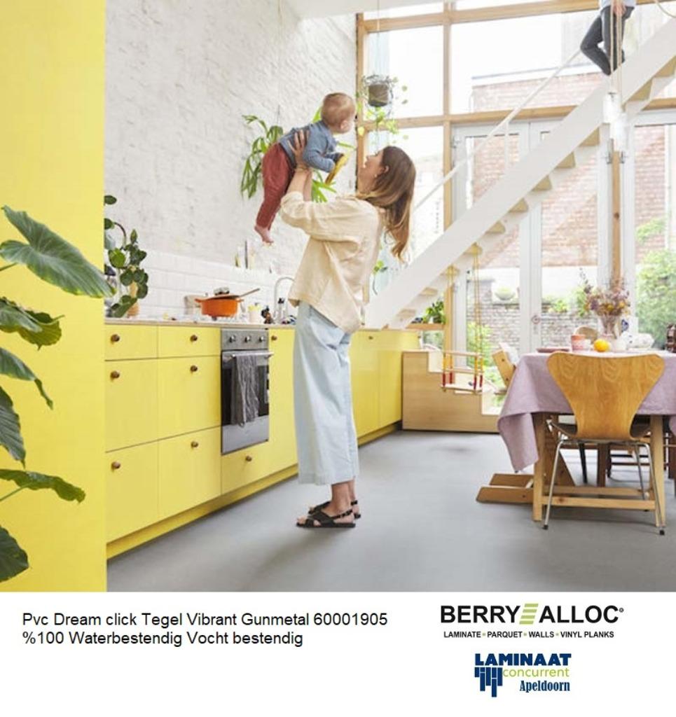 Pvc Dream Click Tegel Vibrant Gunmetal €12,95p/m2 inc.btw, 75 m² of meer, Nieuw, Ophalen of Verzenden, Pvc dream click pure grijs