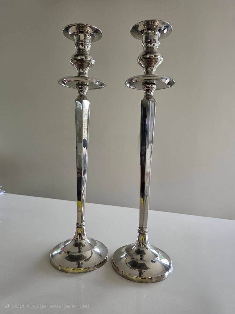 Verzilverde kandelaars 49 cm, Antiek en Kunst, Ophalen of Verzenden, Koper of Brons