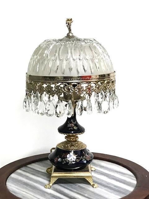 Lampe boudoir cristal putto Michelotti laiton cobalt✨🎁🤗👌, Enlèvement ou Envoi
