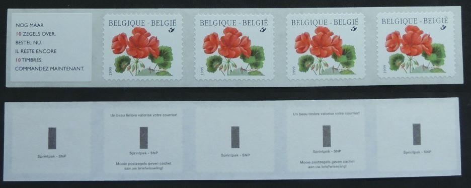 Postzegles 2854 rolzegels Bloemen Geranium 1999 strook van 4, Verzenden, Frankeerzegel, Met plakker