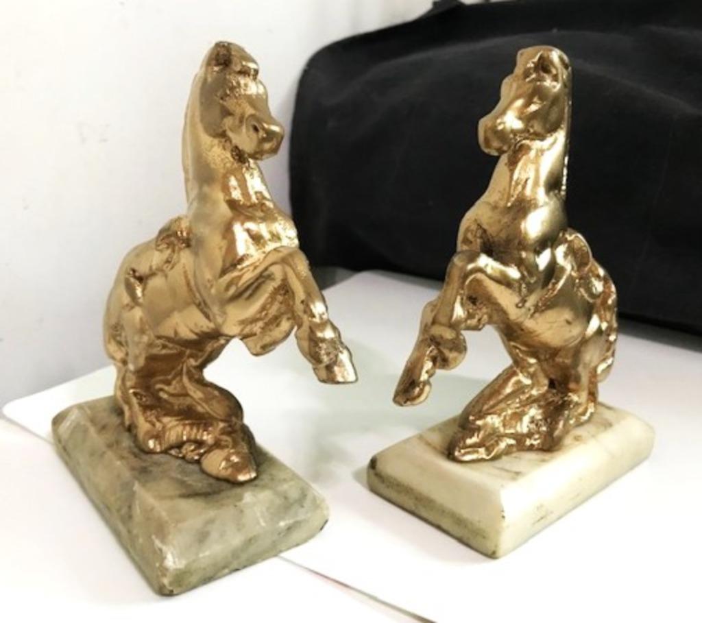 Boekensteunen Paarden Marmer Goud verguld Antiek⚡😍👍, Antiek en Kunst, Ophalen of Verzenden