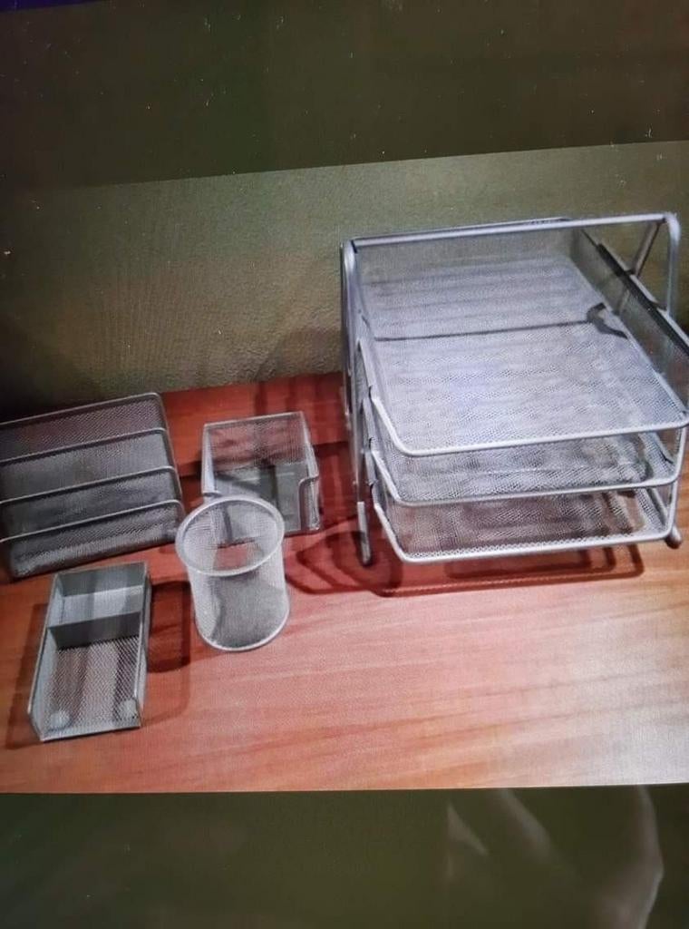 5-delige bureau-organizer + metalen gaasbak, Ophalen of Verzenden, Zo goed als nieuw