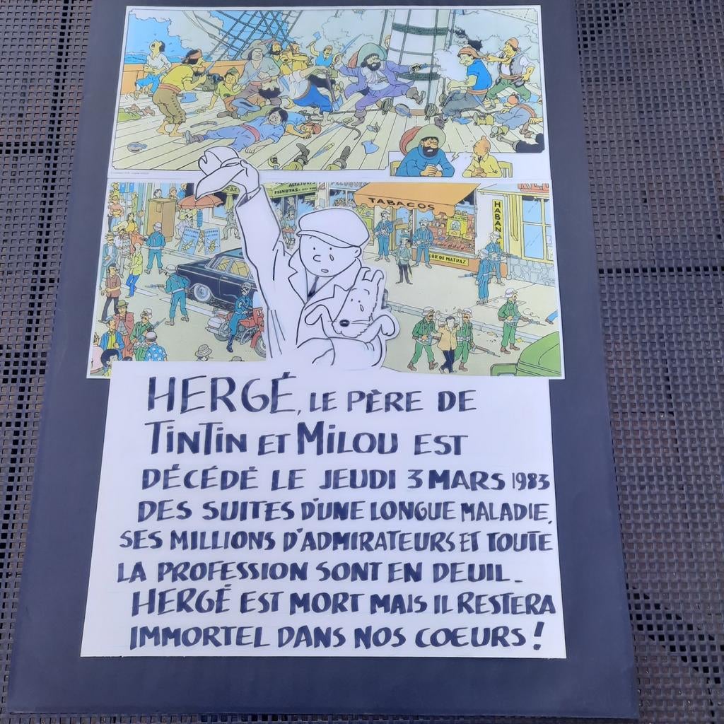 AFFICHE KUIFJE / HERGE ARTISANAAL GEMAAKT*VINTAGE*1983., Verzamelen, Stripfiguren, Zo goed als nieuw, Plaatje, Poster of Sticker