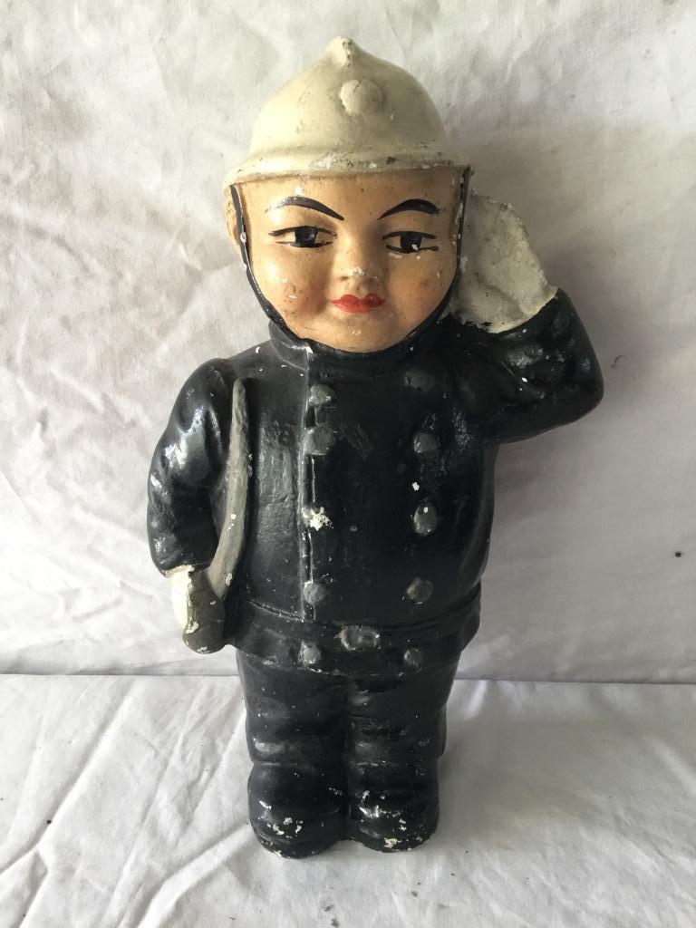 Rare ancienne tirelire à casser en plâtre pompier vers 1900, Ophalen of Verzenden, Gebruikt