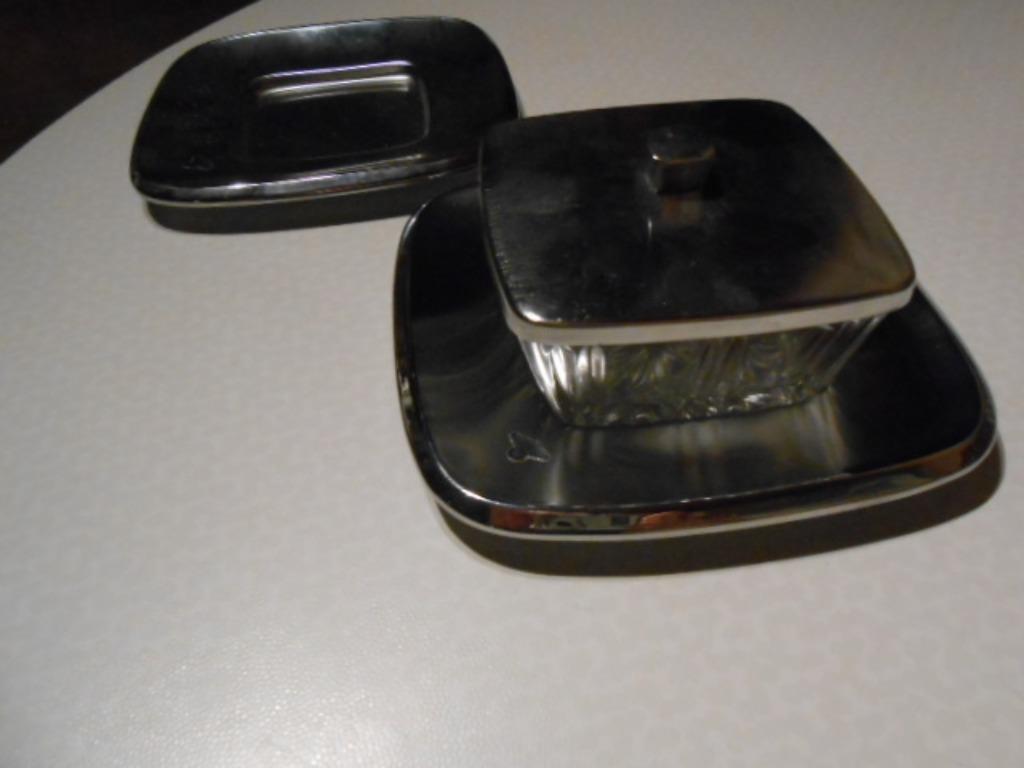 Beurrier Demeyere en verre acier inoxydable avec couvercle, Maison & Meubles, Enlèvement ou Envoi, Comme neuf, Verre