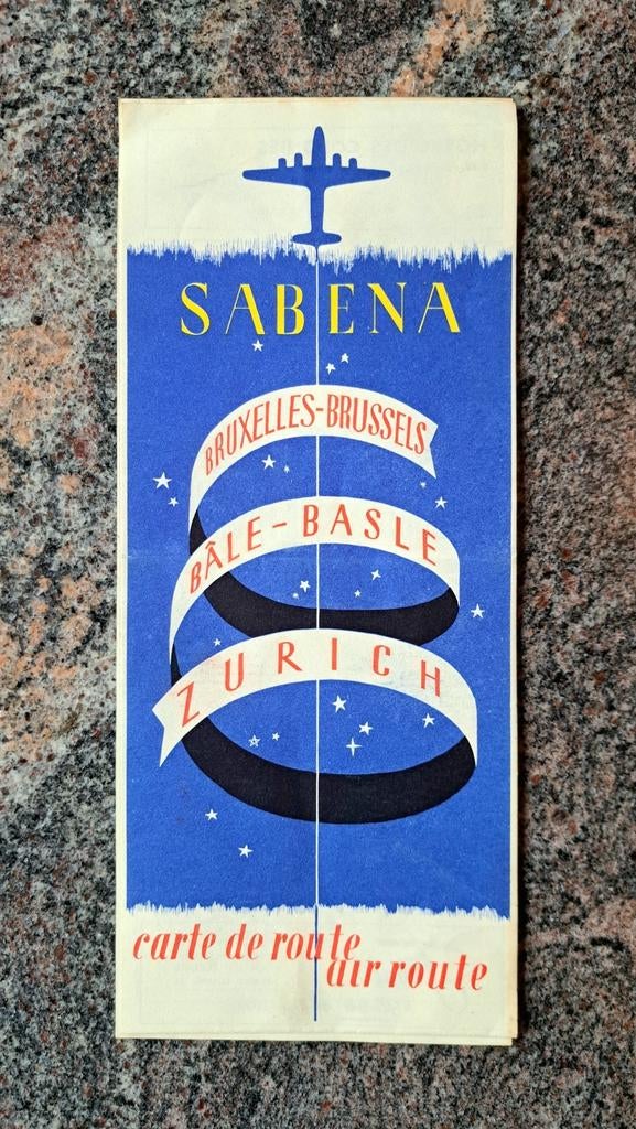 Luchtroute Sabena Brussels Basel Zürich Zürich (eind jaren 4, Ophalen of Verzenden, Zo goed als nieuw