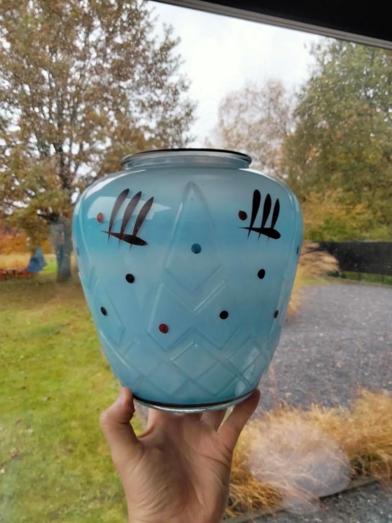 1950s vintage vaas glas Art Deco stijl domino, Enlèvement ou Envoi