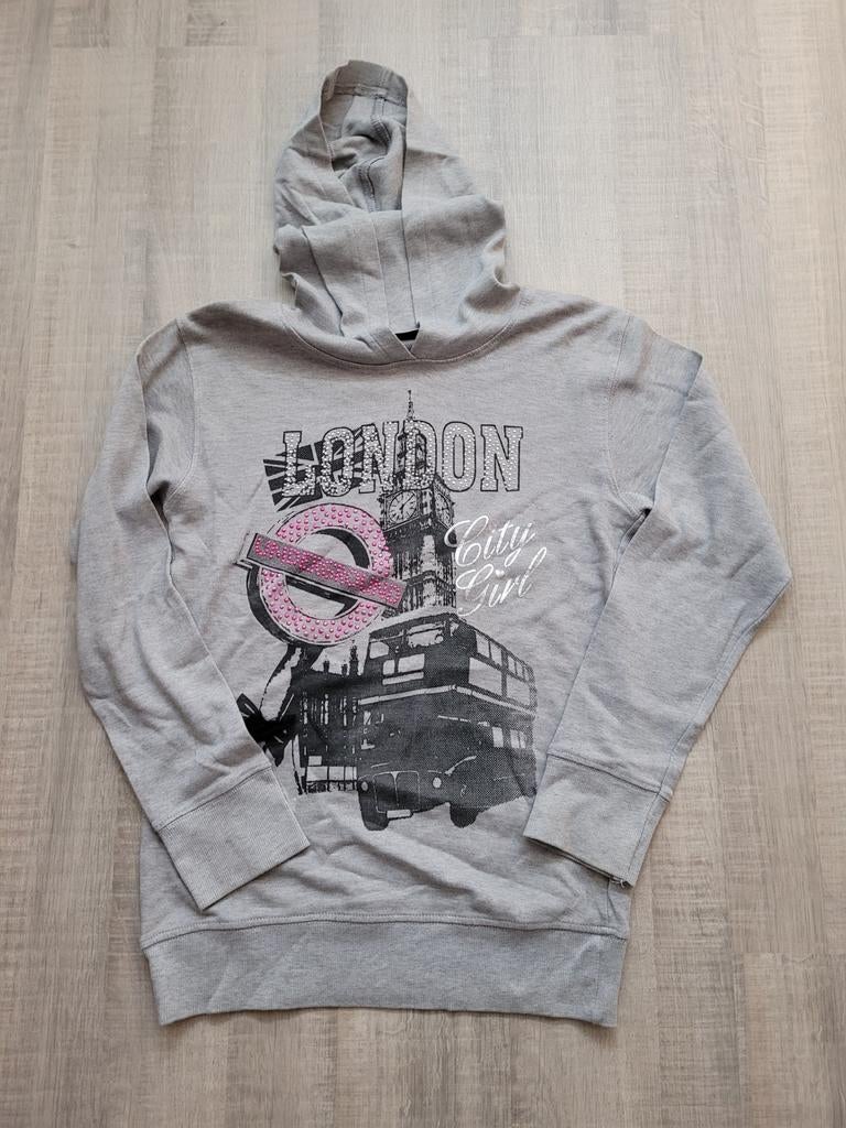 Trui / sweater grijs met kap Bizzy maat 146 / 152, Meisje, Trui of Vest, Ophalen of Verzenden, Zo goed als nieuw
