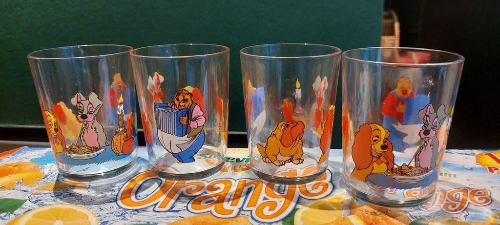 4 verres la belle et le clochard, Collections, Enlèvement ou Envoi