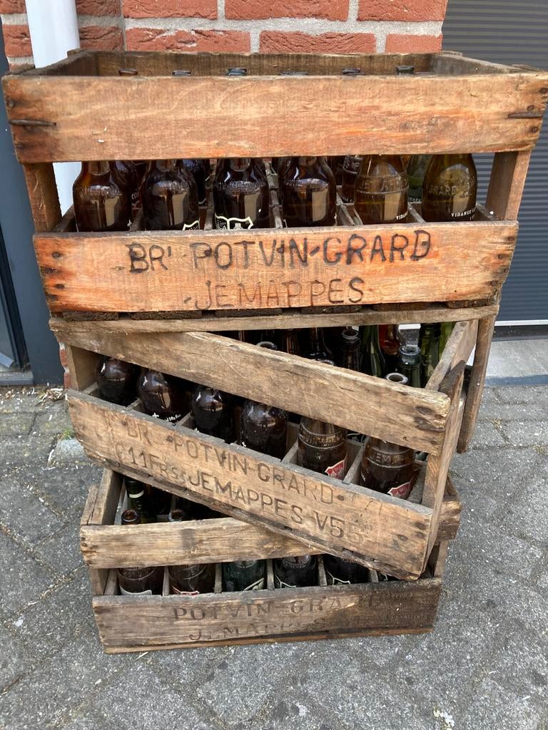 Mooie oude bierkisten ,met oude bierflesjes, Ophalen, Gebruikt