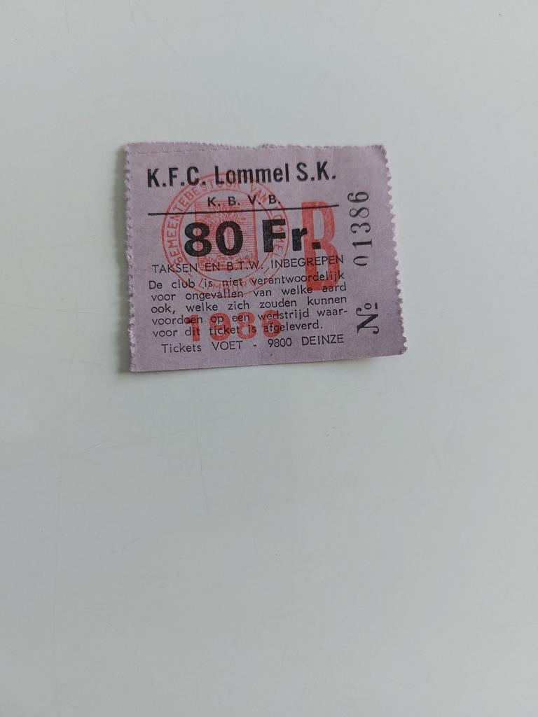 KFC Lommel SK voetbalticket Jaren ´70-'80, Verzamelen, Ophalen of Verzenden