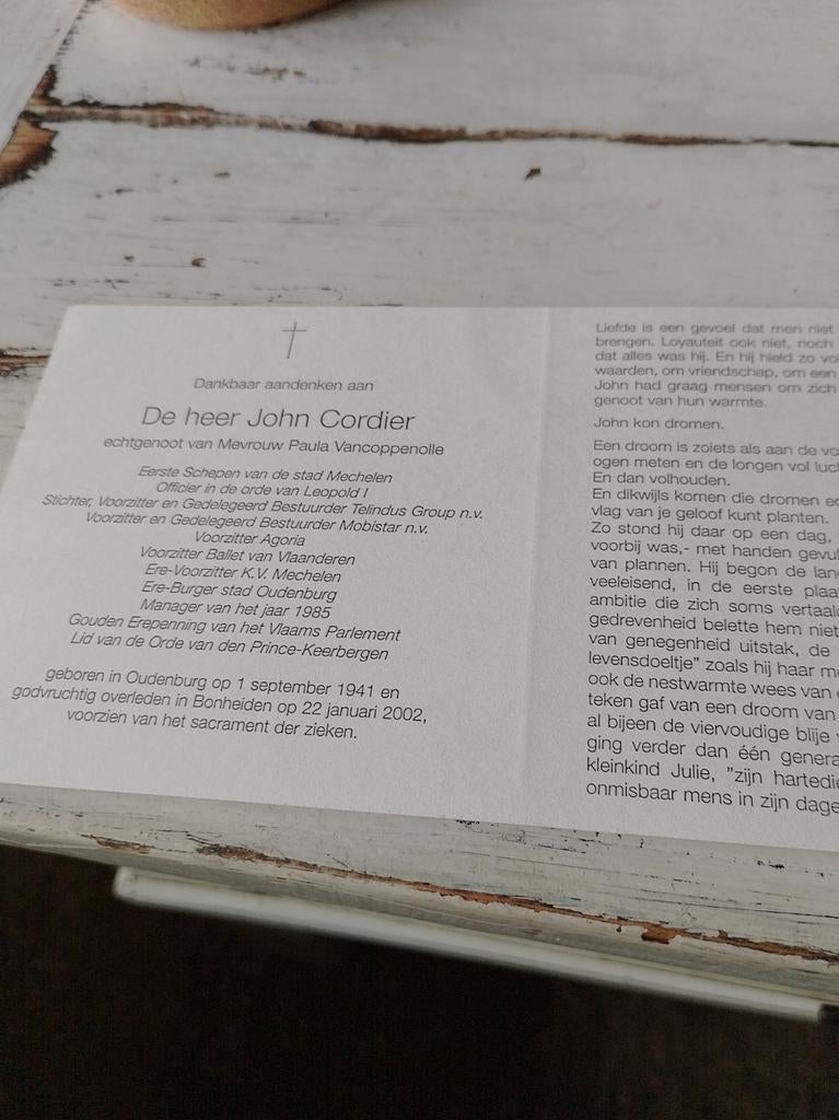 John Cordier, Verzamelen, Bidprentjes en Rouwkaarten, Ophalen of Verzenden